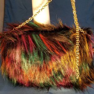E&M Multi Colored Faux Fur Clutch, New!